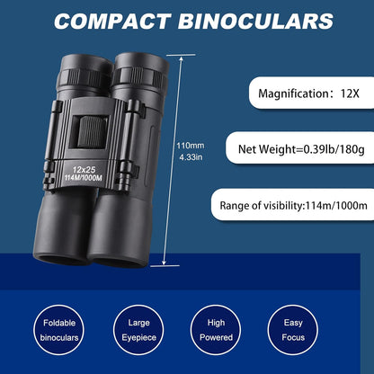 12x25 Compact Binoculars, High Powered Easy Focus Binoculars, Portable Large Eyepiece Binocular for Adults Kids Bird Watching,Opera Concert, Travel, Hiking, Outdoor Scenery, Football Game