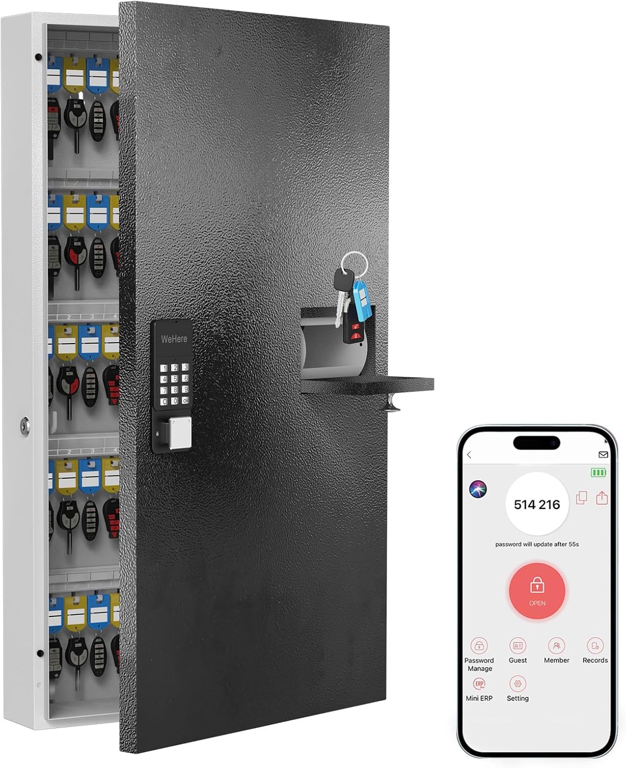 104 Keys Lock Box with Drop Slot, Key Cabinet Wall Mount, Fixed Code/OTP, APP Bluetooth/Wi-Fi, Spare Key Unlock, Large Key Return Box for Hotel, Car Dealerships, Realtors, Office