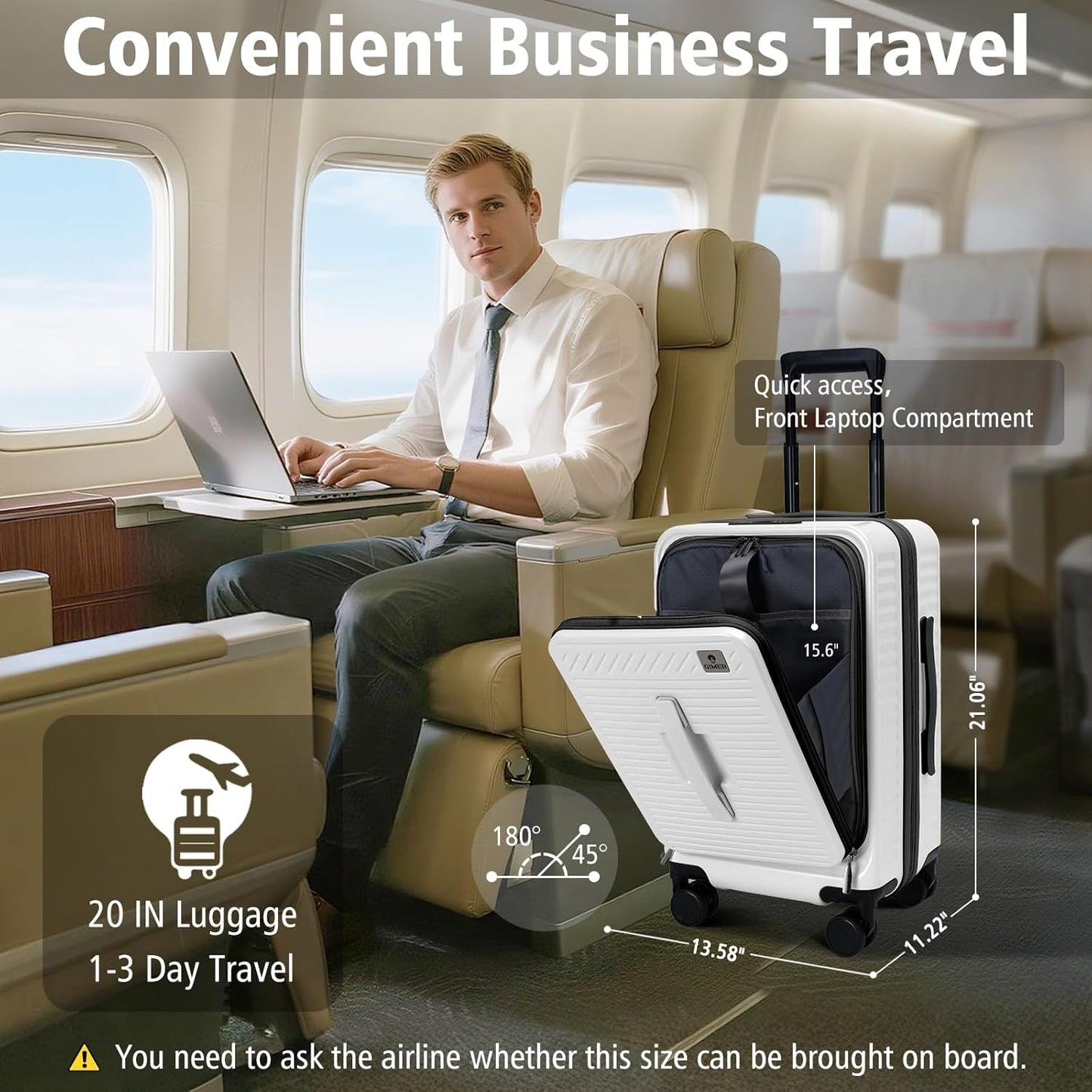 20 Inch Luggage with Spinner Wheels,Expandable Front Opening Suitcase 100% PC Hard Shell TSA Lock, Smooth Rolling Wheels, Lightweight Travel for Men and Women, Y03 Yellow Slightly Larger