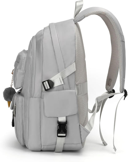 Girls Backpack Stylish Schoolbag Set for College or High Student Laptop Backpack for Women Grey