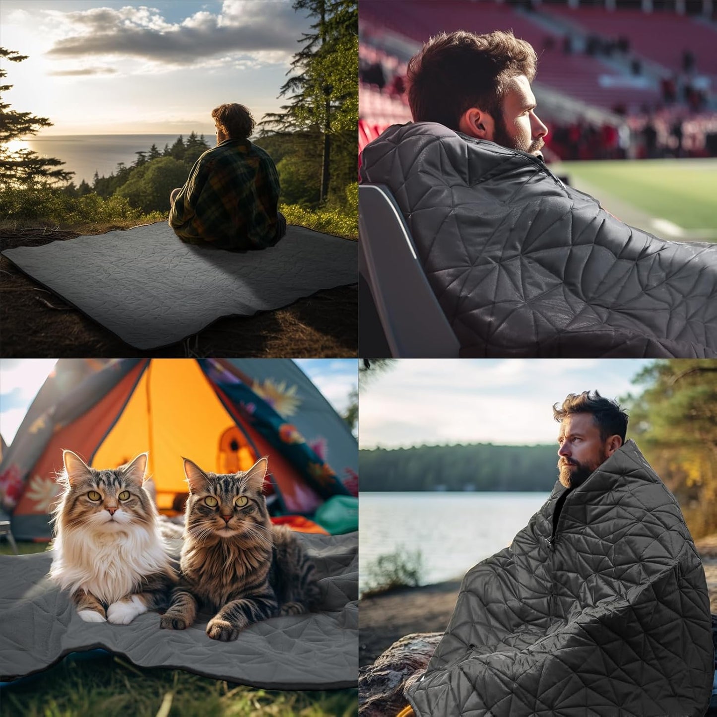 Outdoor Waterproof Blanket, Foldable Fleece Stadium Blanket for Outdoor Sports Event, Camping, Concerts, Car, Pet, Picnics - Windproof, Wearable, Machine Washable 80" x 58"