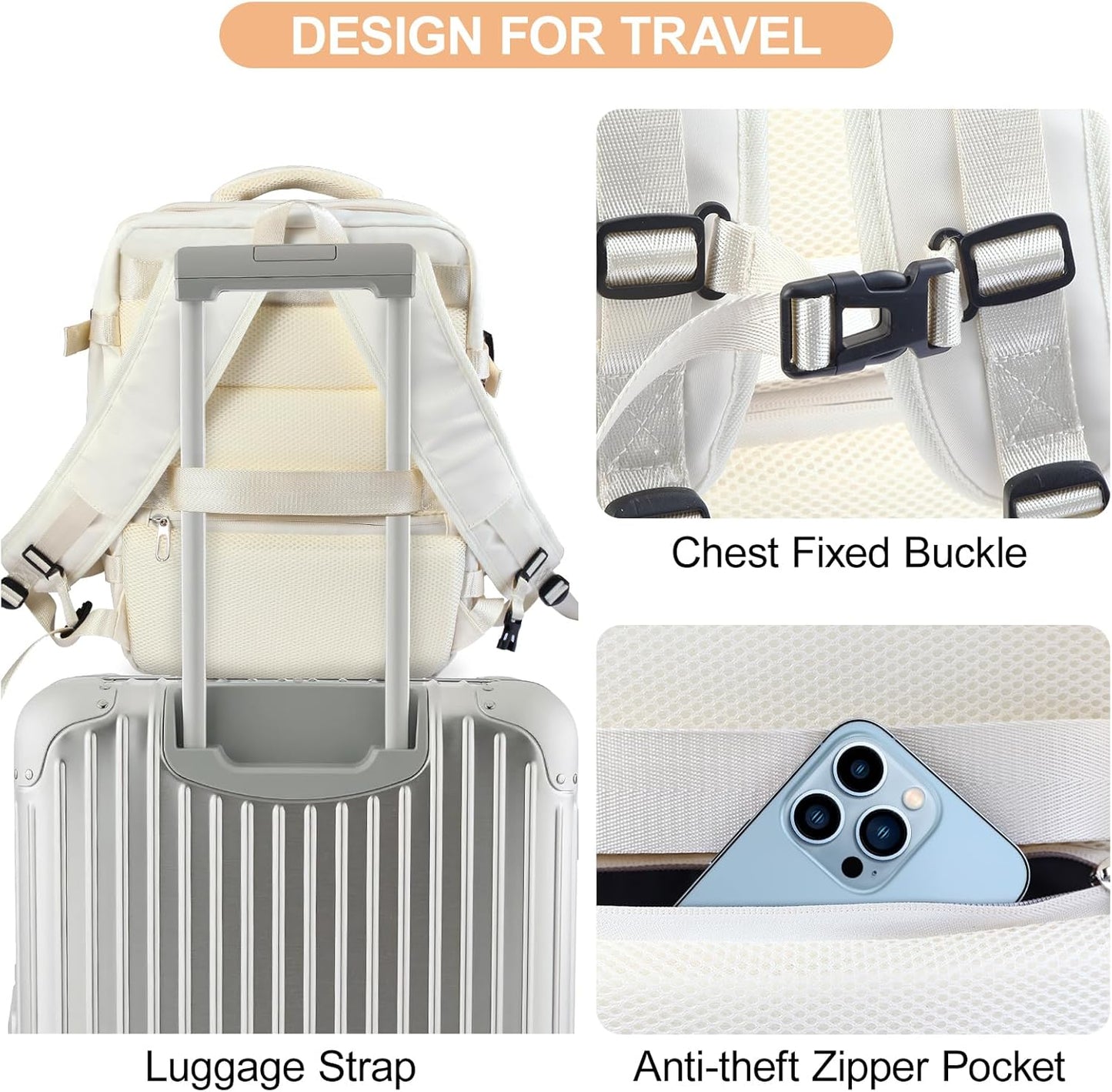Travel Laptop Backpack with USB Charging Port Business Anti Theft Water Resistant Flight Approved Expandable Backpack (white)