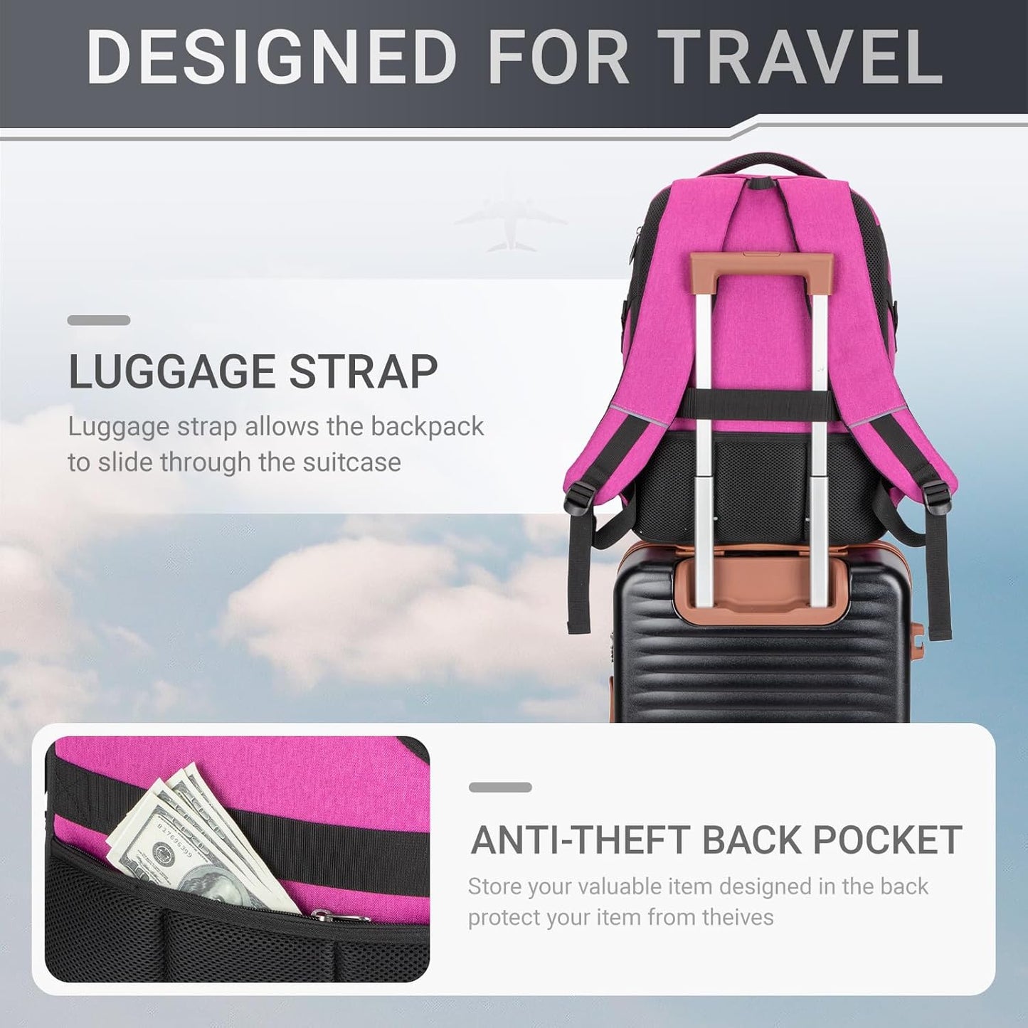 40L Expandable Laptop Backpack, Anti-thief Travel Backpack with USB Charging Port, Airline Approved Business Waterproof Carry on Luggage, Fits 15.6" Laptop for Men Women