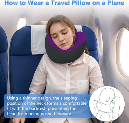 Neck Pillow Airplane, Ergonomic Memory Foam Travel Pillows for Long Flights, 3D Eye Masks, Ear Plugs and Portable Drawstring Bag, Napping Pillow for Home, Sleep Rest, Family and Travel Use