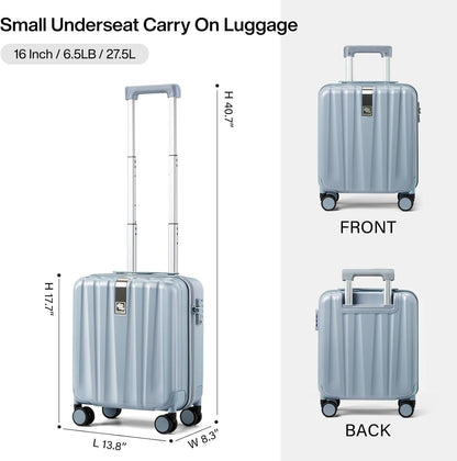 Hanke 16 inch Underseat Carry on Suitcases with Wheels,Lightweight Hard Shell Carry on Luggage with Wheels for Weekender,Travel Approved Small Suitcase,Travel Luggage for Womem Men,Gray.