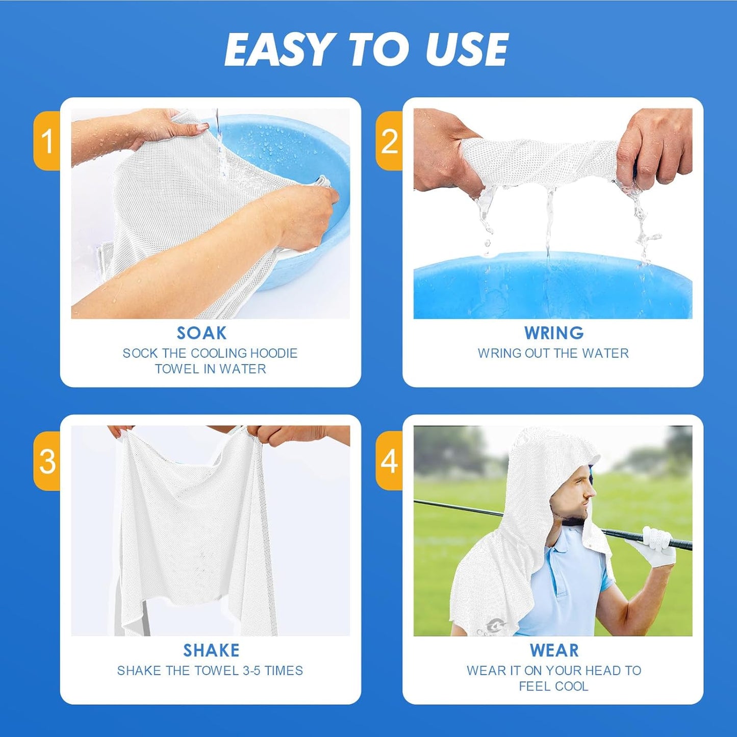 Cooling Hoodie Towels for Neck and Face, UPF 50 Sun Protection & Instant Cooling, Ice Towels for Hot Weather, Soft Breathable Towel for Sport, Work Out, Gym, Camping & More Activities