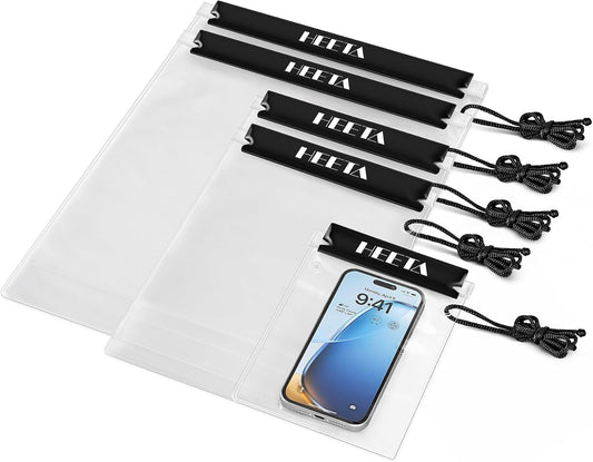 HEETA 5-Pack Clear Waterproof Dry Bag, Water Tight Cases Pouch Dry Bags for Camera Mobile Phone Maps, Kayaking Boating Document Holder