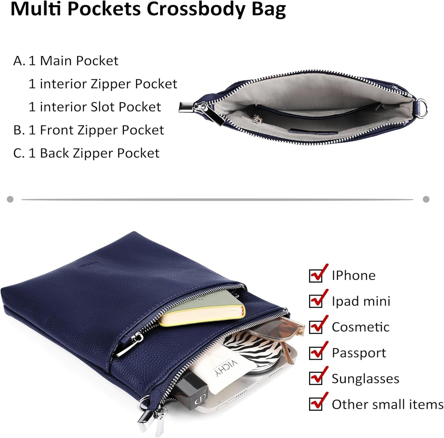befen Genuine Leather Small Crossbody Purses for Women Travel Cross Body Bags Lightweight with Adjustable Shoulder Strap