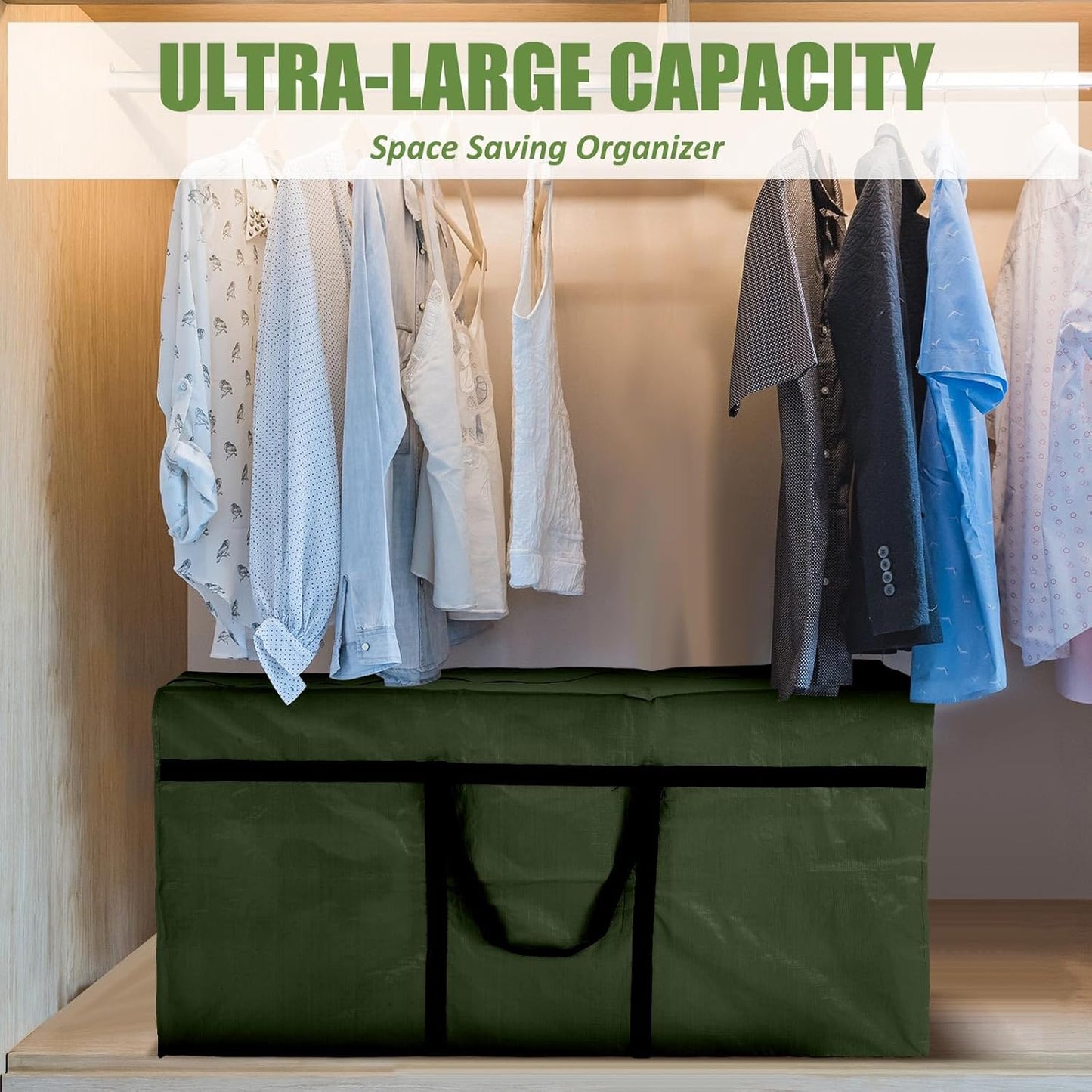 4 Pcs Large Moving Bags with Zipper and Handles Foldable Storage Duffle Bags Heavy Duty Extra Large Totes for College Dorm Travel Clothes Blankets Bedding Moving(96 Gallon,Green)