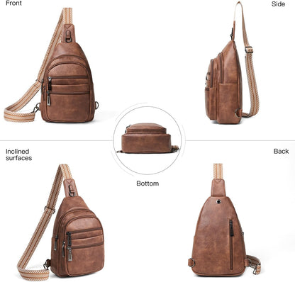 Sling Bag for Women Crossbody Bags Fanny Packs Over Shoulder Bag Sling Purse Backpack Vegan Leather Travel Brown