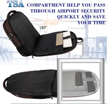 MATEIN Laptop Backpack, Extra Large TSA Friendly 17.3 Inch Travel Computer Backpack with USB Charging Port, Anti Theft Carry On Flight Approved Business Work College Backpack Bag for Men Women, Brown