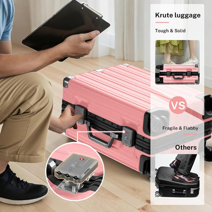 Krute Large Luggage 28 inch Zipperles Suitcase With Spinner Wheels USB Charger Hardside PC Aluminum Frame Luggages Checked Suitcases with TSA Lock (1 Piece)
