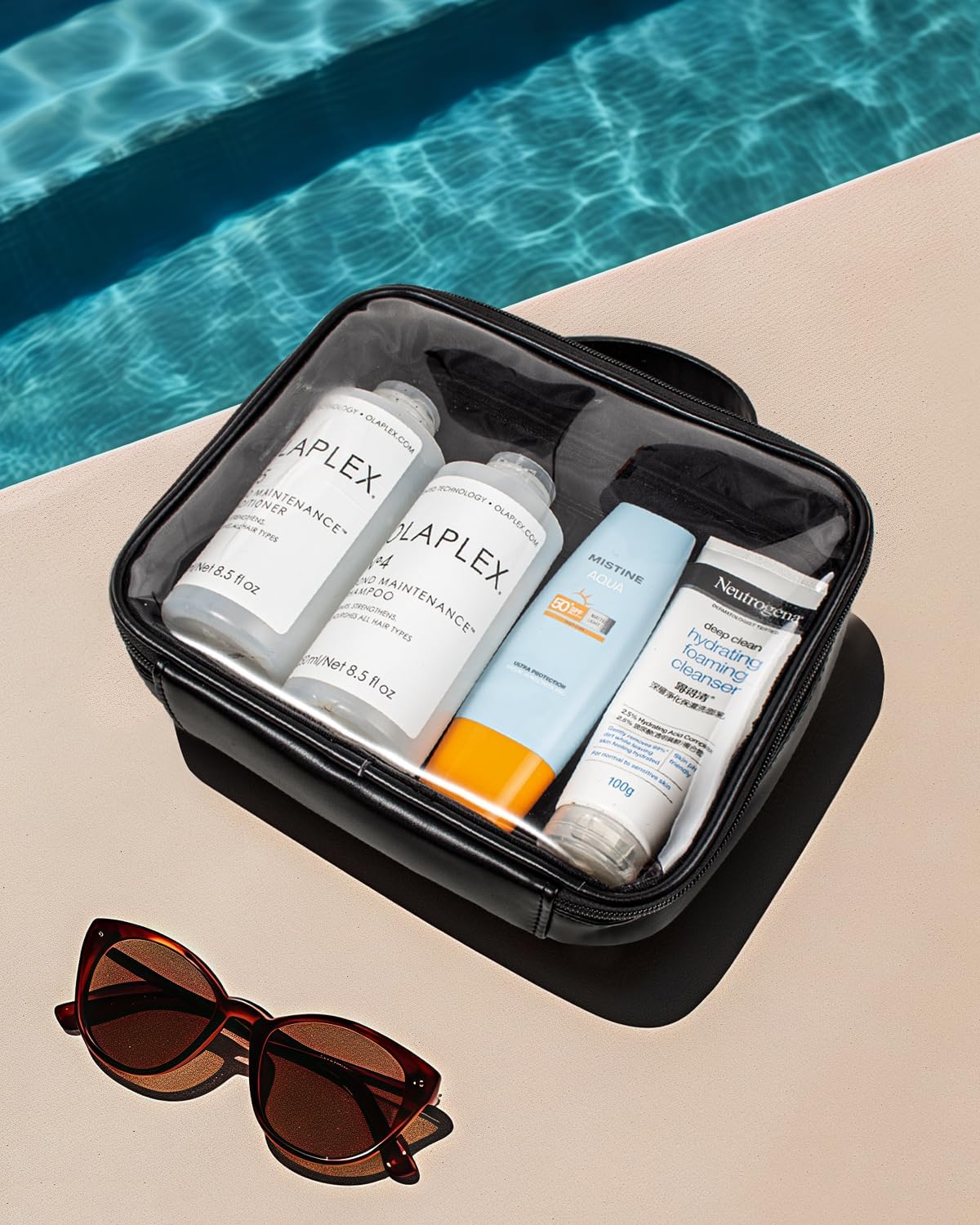 KOTORA TSA Approved Toiletry Bag with Mini Clear Makeup Bag PVC Cosmetic Bags for Women and Men, Carry on Airport Airline Compliant Bag Car Accessories for Women Her (1Handle-Black)