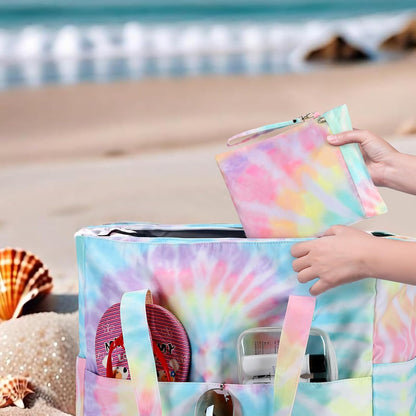 CAMTOP Waterproof Beach Tote Bag for Women Girls with Zipper Foldable Sandproof Pool Swim Bag Travel Carry On Gym