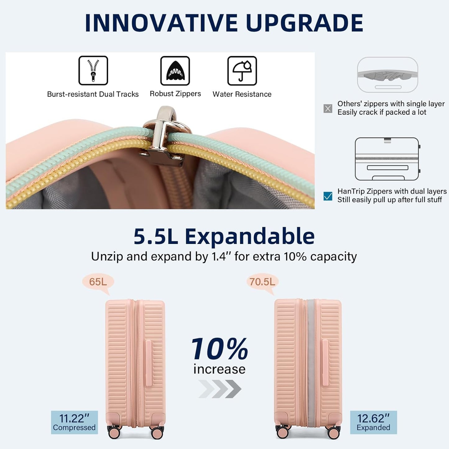 24 Inch Check in Luggage with Spinner Wheels, Hard Shell Suitcases Travel Expandable Luggage with Cup Holder Charger Built in, Checked Medium Suitcase Lightweight Suitcases, Pink