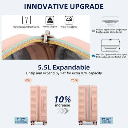 24 Inch Check in Luggage with Spinner Wheels, Hard Shell Suitcases Travel Expandable Luggage with Cup Holder Charger Built in, Checked Medium Suitcase Lightweight Suitcases, Pink