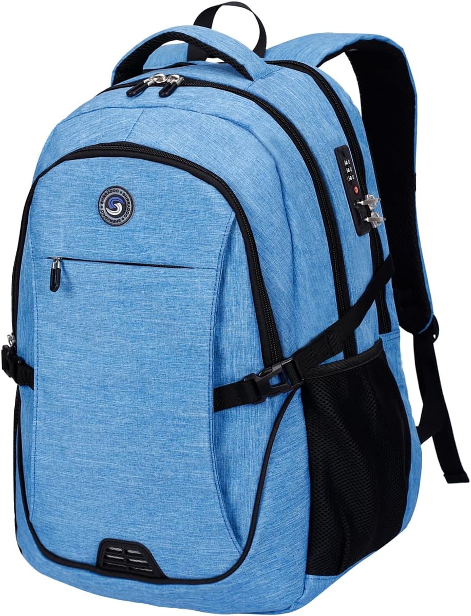 SHRRADOO Anti Theft Laptop Backpack Travel Backpacks with usb Charging Port for Women Men High School College Backpack Computer Bag Fits 17 Inch Laptop,Sky Blue
