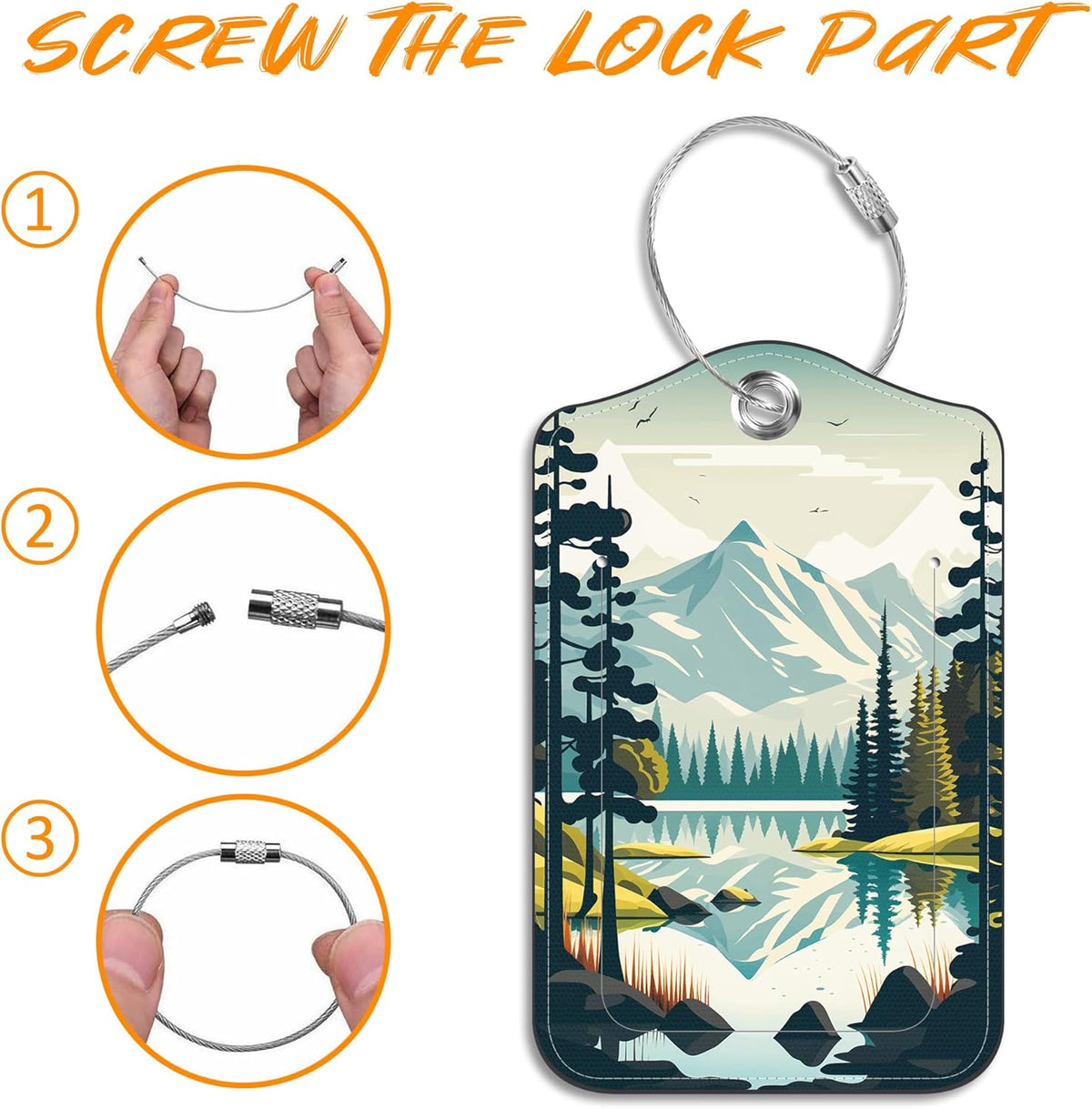 Mesmerizing Mountain Lake Scenery Luggage Tag for Suitcase 2 Pack Leather Luggage Tag with Privacy Flap Name ID Label and Metal Loop for Women Men Travel