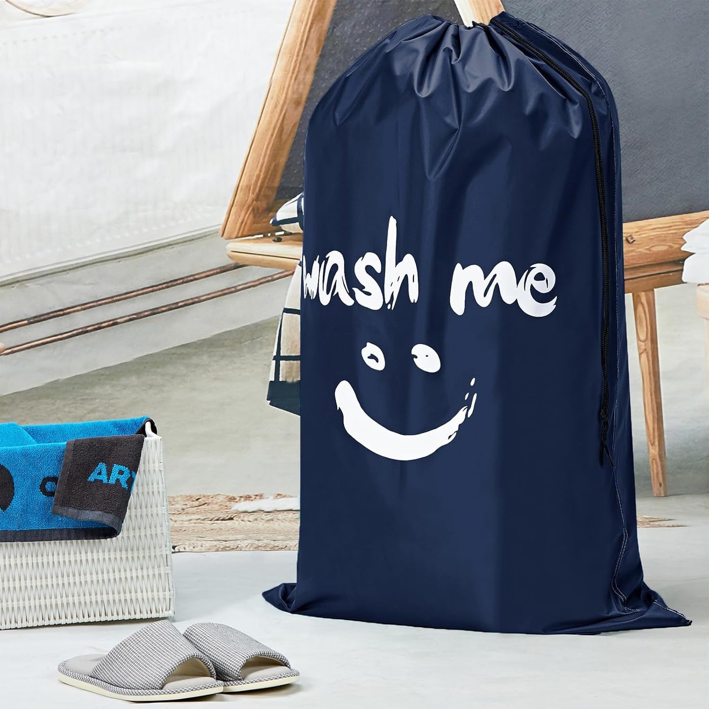HOMEST 2 Pack XL Wash Me Travel Laundry Bag, Dirty Garments Organizer, Large Enough to Hold 4 Loads of Clothes, Easy Fit a Hamper or Clothing Basket, Azure and Blue