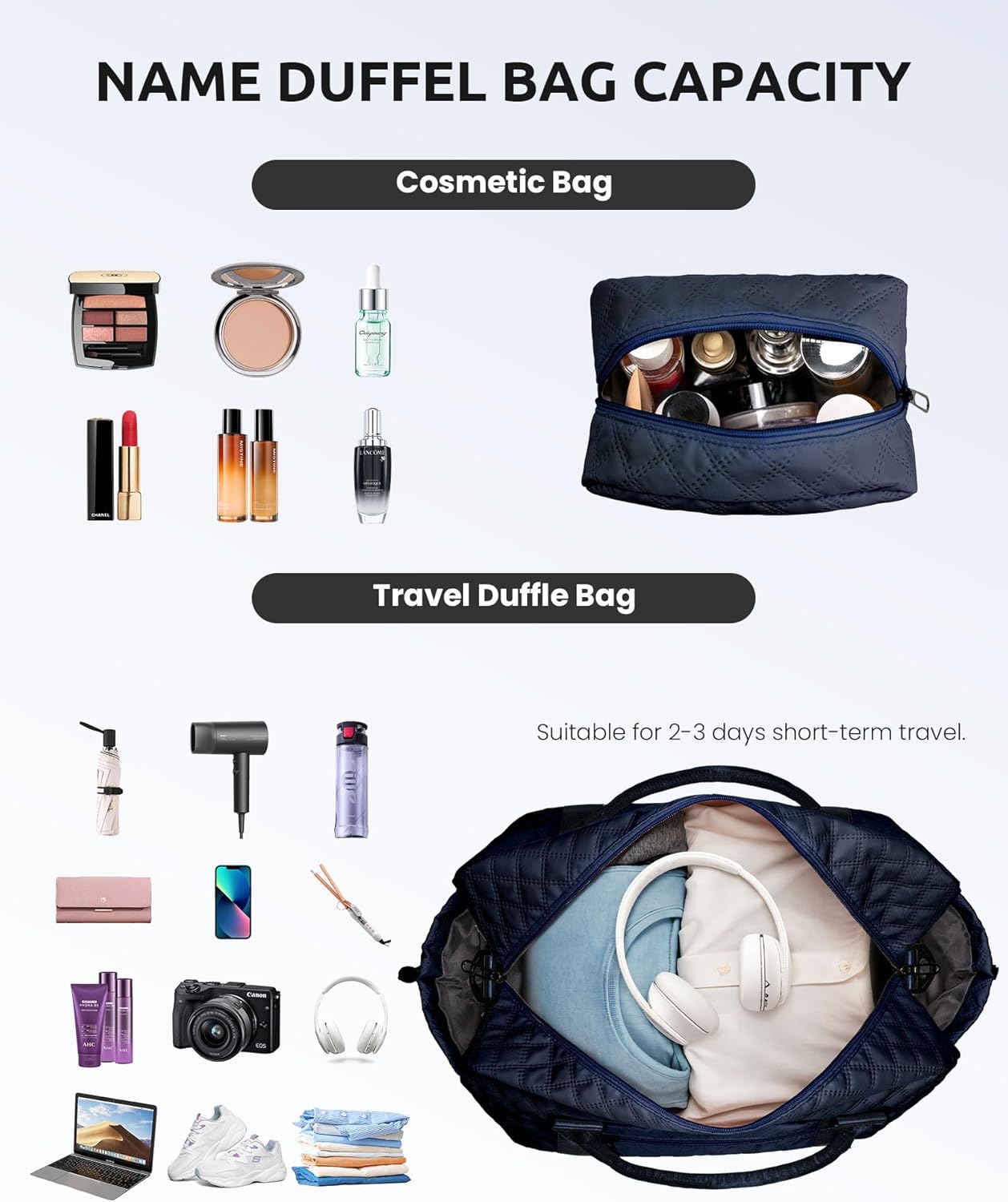 Women's Initial Duffle Bag - Personalized Weekender with Shoe & Makeup Compartments, Monogram Overnight Bag (Letter A)