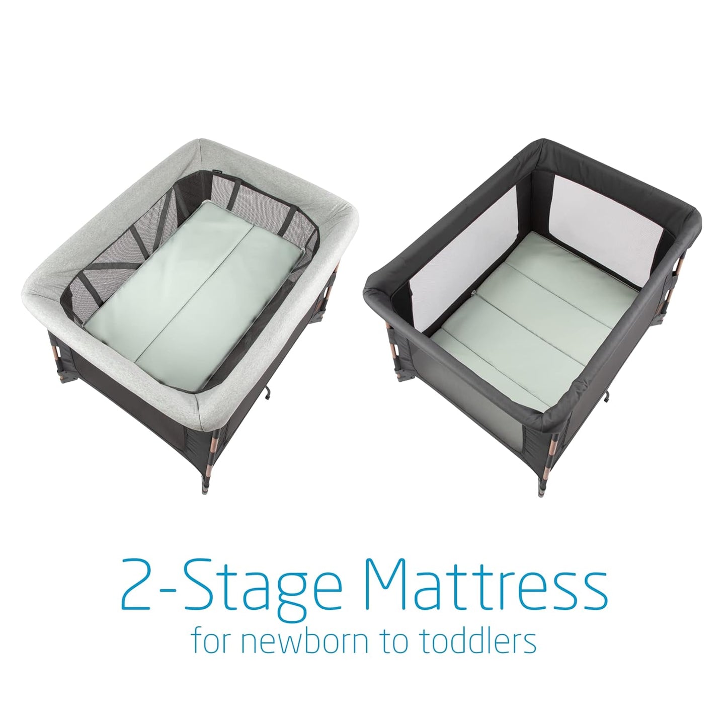 Maxi-Cosi Swift Lightweight Portable Playard, 1-Step Fold PlaypenWith Travel Bag, 2-Stage Mattress for Newborn to Toddlers, Essential Graphite