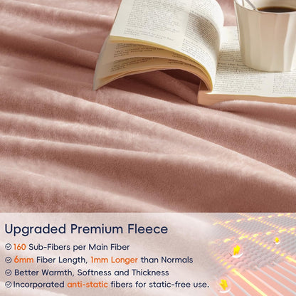 PHF Ultra Soft Fleece Blanket Queen Size, No Shed No Pilling Luxury Plush Cozy 300GSM Lightweight Blanket for Bed, Couch, Chair, Sofa Suitable for All Season, 90" x 90", Rose Pink