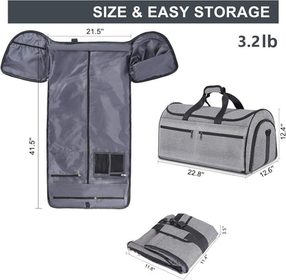 Bukere Carry on Garment Bag for Travel, Convertible Travel Duffel Suit Bag with Backpack Straps, Shoe Compartment, 3 in 1 Weekender Suit Bag for Men Women