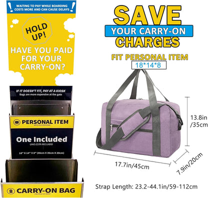 For Spirit Airlines Personal Item Bag 18x14x8 in Underseat Carry-on Luggage foldable Travel Duffle Bag for Airplanes(30L, Purple)
