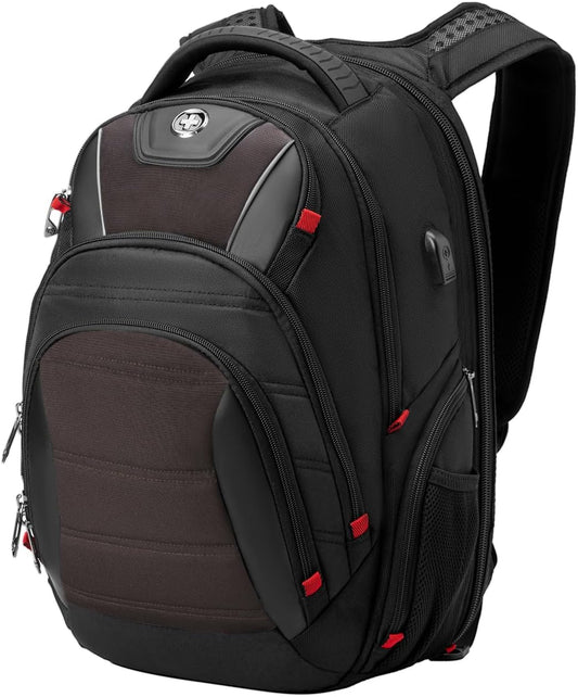 Swissdigital Design Men's Laptop Backpack for Man，Large Capacity Business Travel Backpack Black/Brown