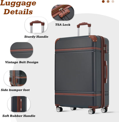 Merax Suitcase Set 24 inches Expandable Luggage with TSA Lock Spinner Wheels Hardshell Lightweight Vintage Luggage with Travel Bag,Black