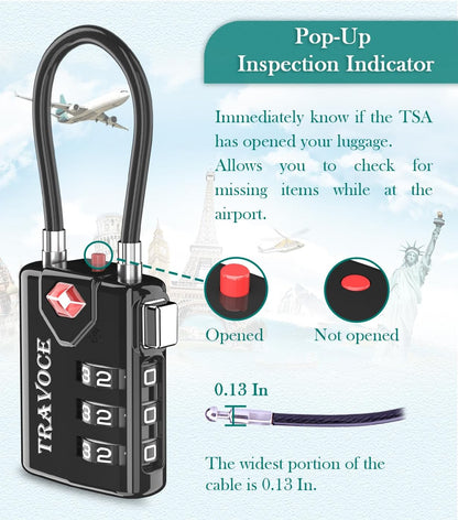 TSA Approved Luggage Locks, Travel Locks Which Also Work Great as Gym Locks, Toolbox Lock, Backpack and More, Black 10 Pack