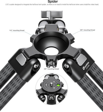 Leofoto LVC-253C+BV-15 King Kong Series Carbon Fiber Dual Leg Video Tripod w Fluid Head & Middle Spreader