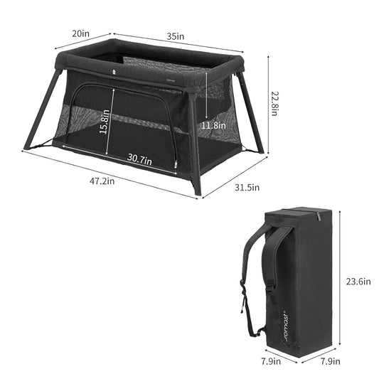 2 in 1 Portable Travel Crib for Toddler, Foldable Crib for Baby, Lightweight Playpen Collapsible Playard with Soft Mattress, Easy to Carry Baby Travel Bed for Outdoor, Indoor (Black)