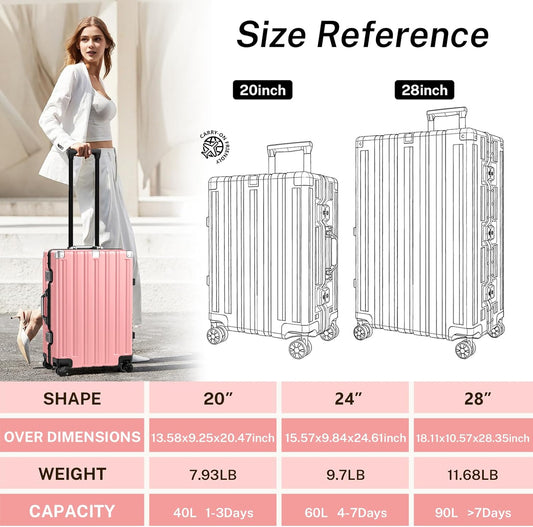 Krute Aluminum Frame Luggage 28 Inch TSA Lock No Zipper Luggages Checked Suitcase with Spinner Wheels Hardshell Lightweight PC+ABS Large Suit Case