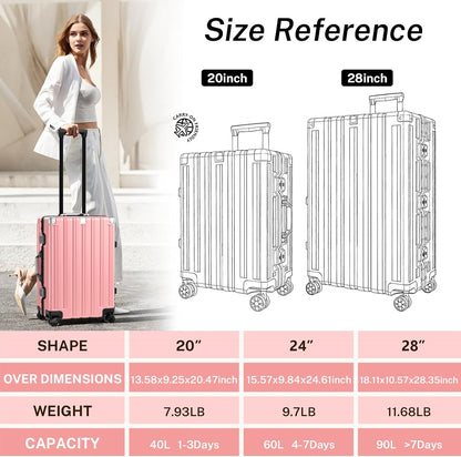 Krute Luggage 24 Inch Aluminum Frame Zipperless Suitcase with Spinner Wheels Checked Luggage PC+ABS Lightweight Hardshell