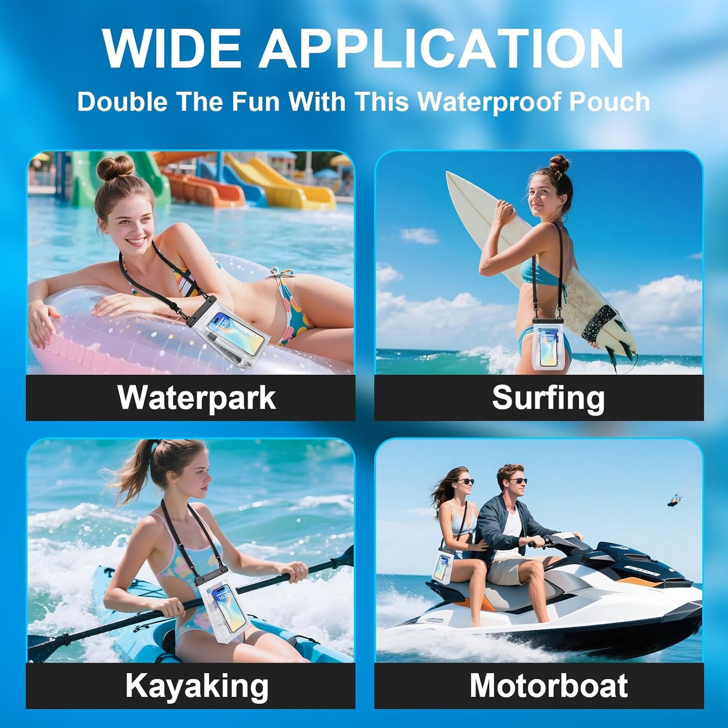 2 Pack Large Waterproof Phone Pouch, Waterproof Phone Case for iPhone 16 15 14 13 Pro Max Galaxy S25 S24 All Devices, IPX8 Double Sealing, Floating Water Proof Bag for Beach Swimming Pool