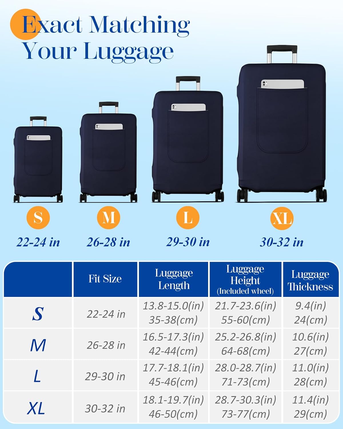 Slohif Luggage Cover for Suitcase Tsa Approved Protector - Luggage Sleeve Suit Case Cover Travel Stretch Large Baggage Case Protective Washable Fit 18-20 Inch Navy Blue