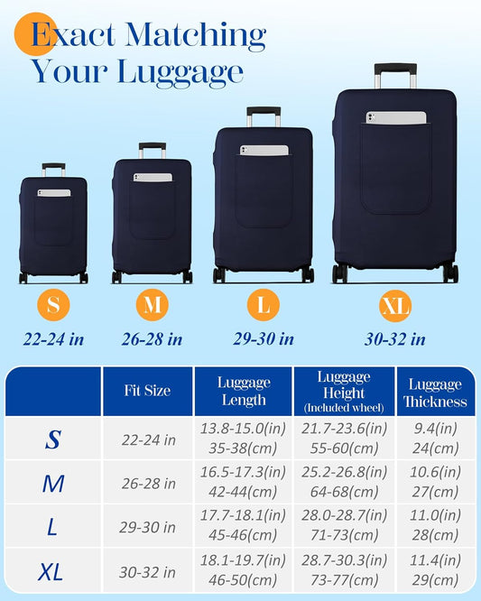 Slohif Luggage Cover for Suitcase Tsa Approved Protector - Luggage Sleeve Suit Case Cover Travel Stretch Large Baggage Case Protective Washable Fit 29-30 Inch Navy Blue