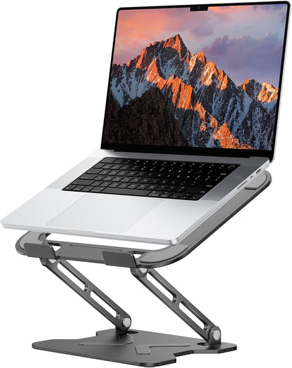 Adjustable Laptop Stand for Desk, Metal Foldable Laptop Riser, Portable Laptop Holder Mount, Ventilated Cooling Notebook Stand for MacBook Air Pro, All 10-16'' Notebooks Laptops, Space Black