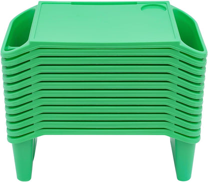 12 Pcs Kids Lap Desk Tray, 19.7×9.8×7.1In Portable Lap Bed Table with Side Pockets, Plastic Breakfast Laptop Trays, Laptop Desk Snack Tray for Family, School (Green)