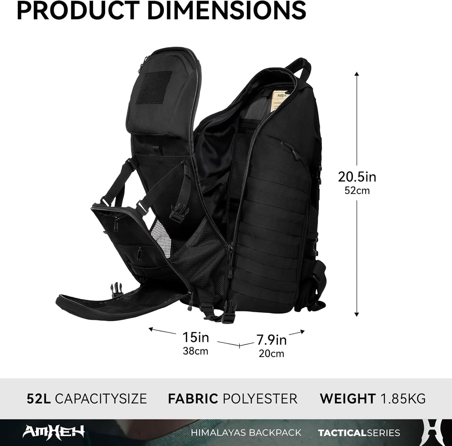 52L Tactical Backpack Military Molle Assault Pack - 3 Day Bugout Survival Rucksack, Hydration Compatible, Black