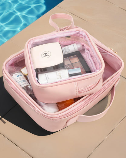 KOTORA TSA Approved Toiletry Bag with Mini Clear Makeup Bag PVC Cosmetic Bags for Women and Men, Carry on Airport Airline Compliant Bag Car Accessories for Women Men(A-Clear Pink)