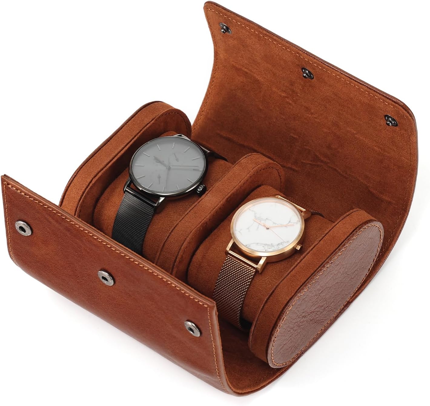 JOYIR Genuine Leather Watch Roll for 2 Watches | Double Watch Travel Case Organizer with Pillows | Portable Storage & Display for Men & Women | Ideal Gift for Father's Day, Birthday