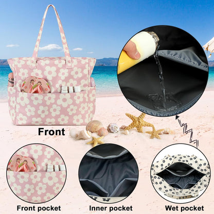 Waterproof Beach Tote Pool Bags for Women Ladies Extra Large Gym Tote Carry On Bag With Wet Compartment for Weekender Travel