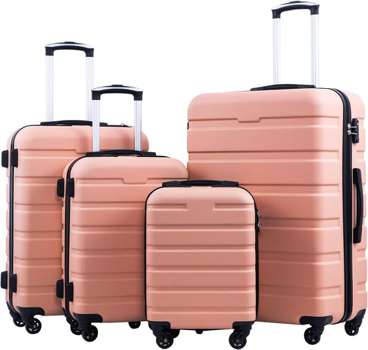 Coolife Luggage Suitcase Spinner Hardshell Lightweight TSA Lock (family set-sakura pink, 4 piece set(16in20in24in28in))