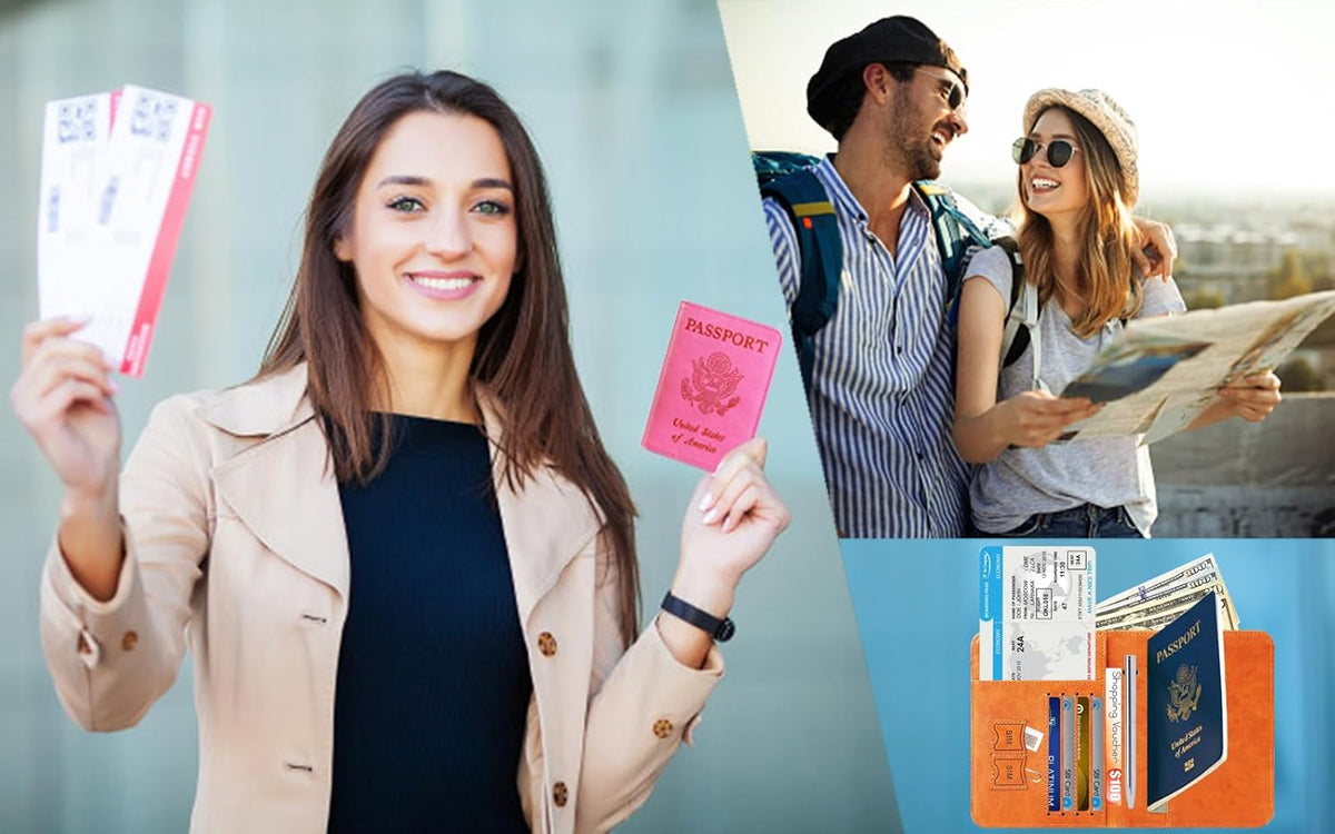 Passport Holder Cover Wallet Travel Essentials RFID Blocking Leather Card Case International Must Haves Travel Accessories for Women Men(113#Claybank)