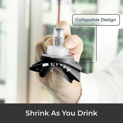 FITLY Soft Flask - Shrink As You Drink Soft Water Bottle for Hydration Pack - Folding Water Bottle Ideal for Running, Hiking, Cycling, Climbing & Rigorous Activity