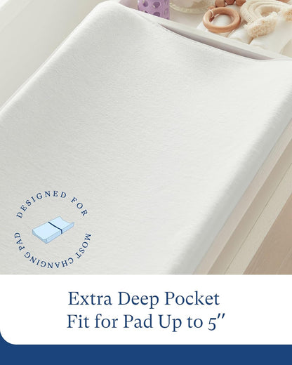 PurComfy Supersoft Diaper Changing Pad Covers, 2-Pack Premium Bamboo Viscose Change Table Pad Covers for Baby Girls and Boys, Hypoallergenic Stretchy Changing Table Cover Sheets
