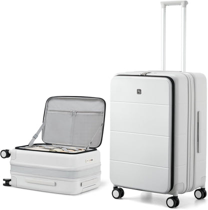 Hanke Hardside Expandable Checked Luggage, 24 Inch Top Opening Trunk Luggages with Spinner Wheels, All-PC Hard Shell Suitcase, Lightweight TSA Checked-Medium(Smoke White, 83L)