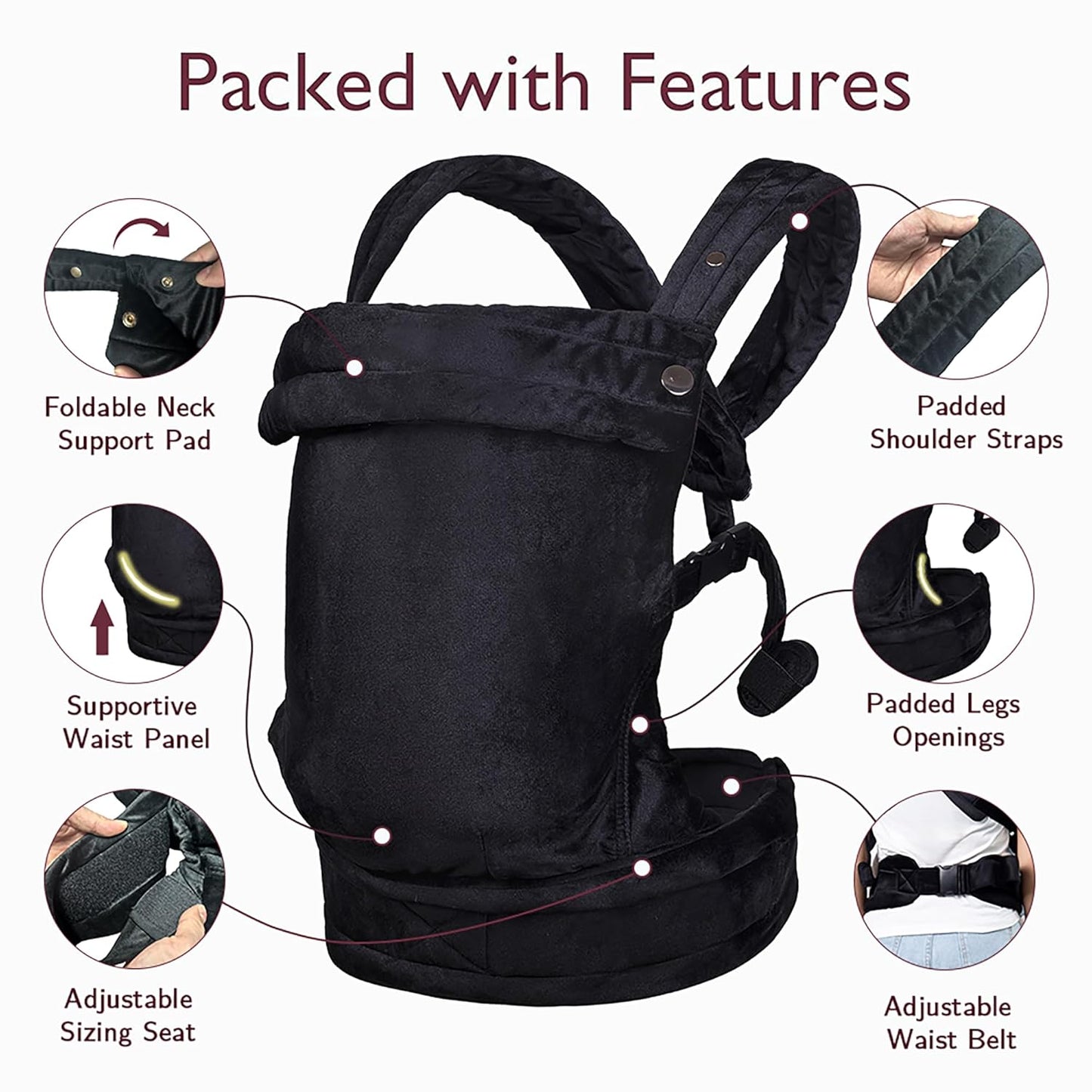 Baby Carrier for Newborn to Toddler, Cozy Baby Wrap Carrier 7-35 lbs, Ergonomic Backpack Design, Front and Back Facing Options, Black